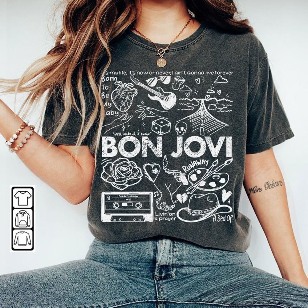 Bon Jovi Doodle Art Shirt Bon Jovi Album Unisex Tee